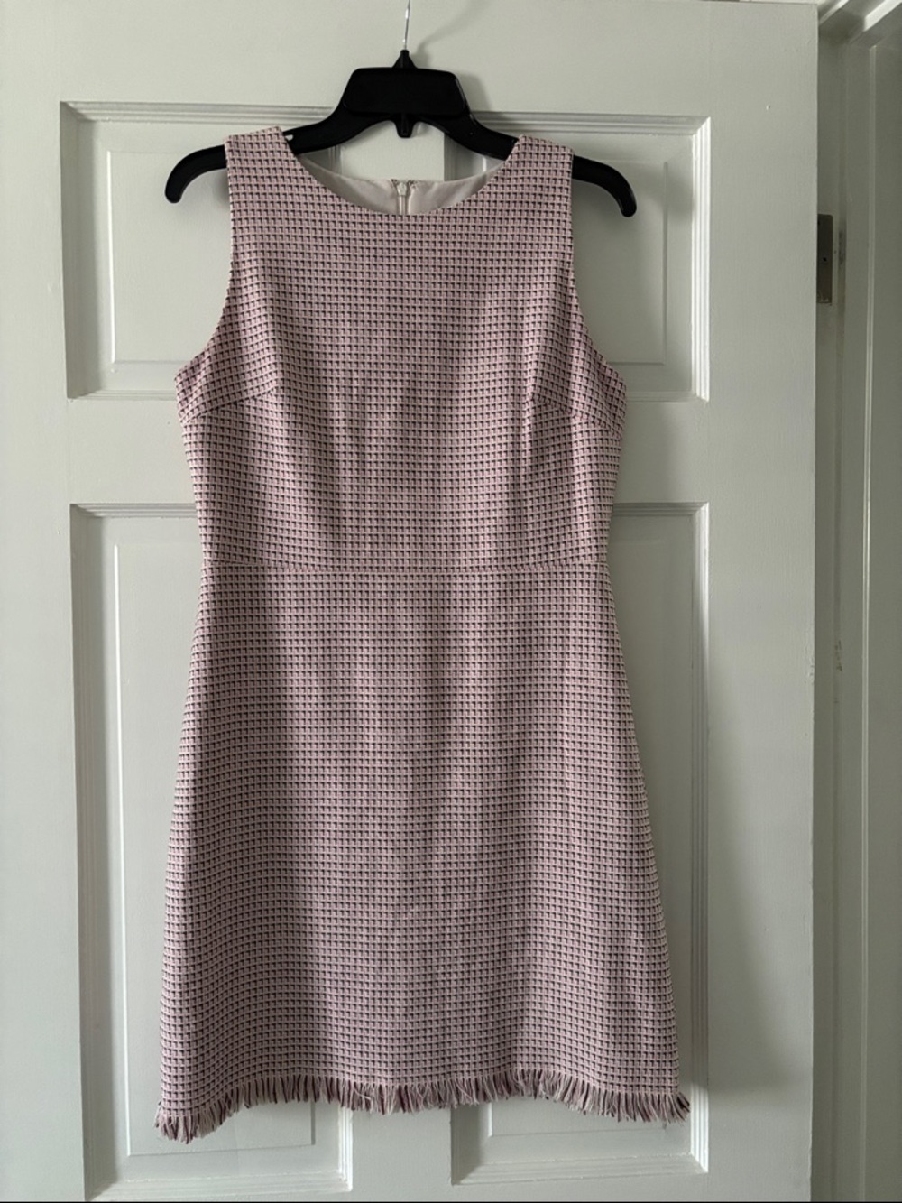 LOFT Mauve Textured Sleeveless Shift Dress with Fringe